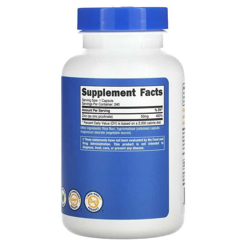 Zinc Picolinate 50 Mg 240 Tabl - Zinc Supplement 50Mg avaliação e preço