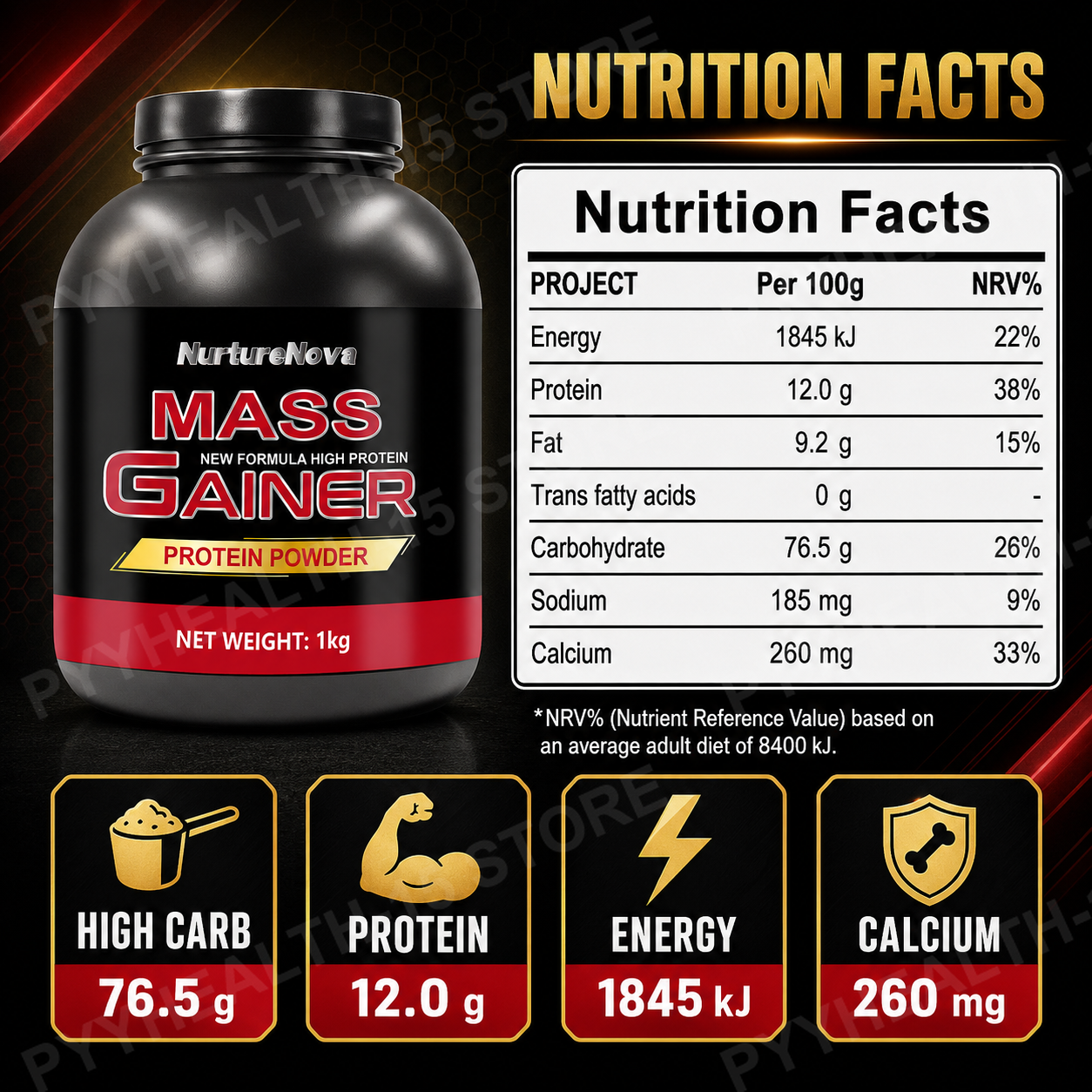 Mass Gainer Protein Powder 1kg - Fitness With Nutrition avaliação e preço